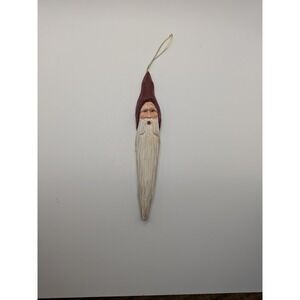 Vtg Carved Style‎ Wooden Santa Ornament Red Hat Rustic Folk Art Christmas Decor